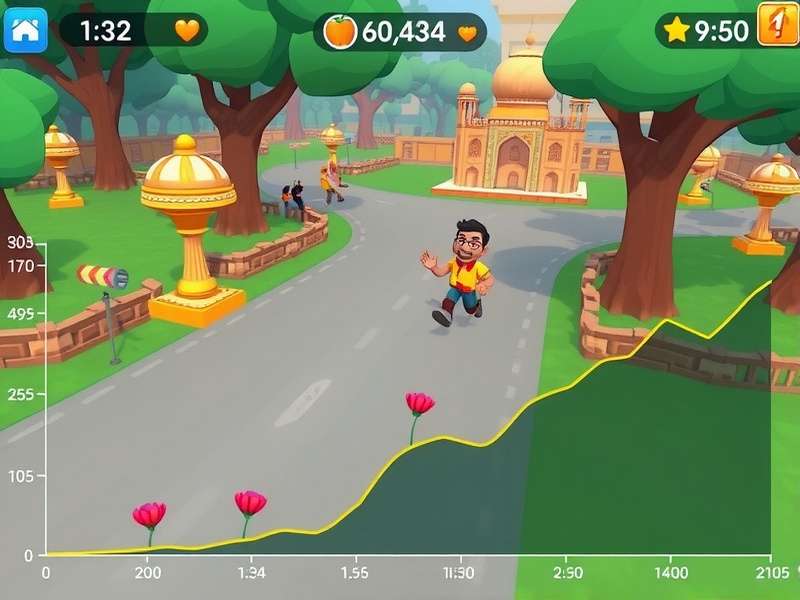 Park Champ Runner gameplay screenshot showing character running through Indian-themed park